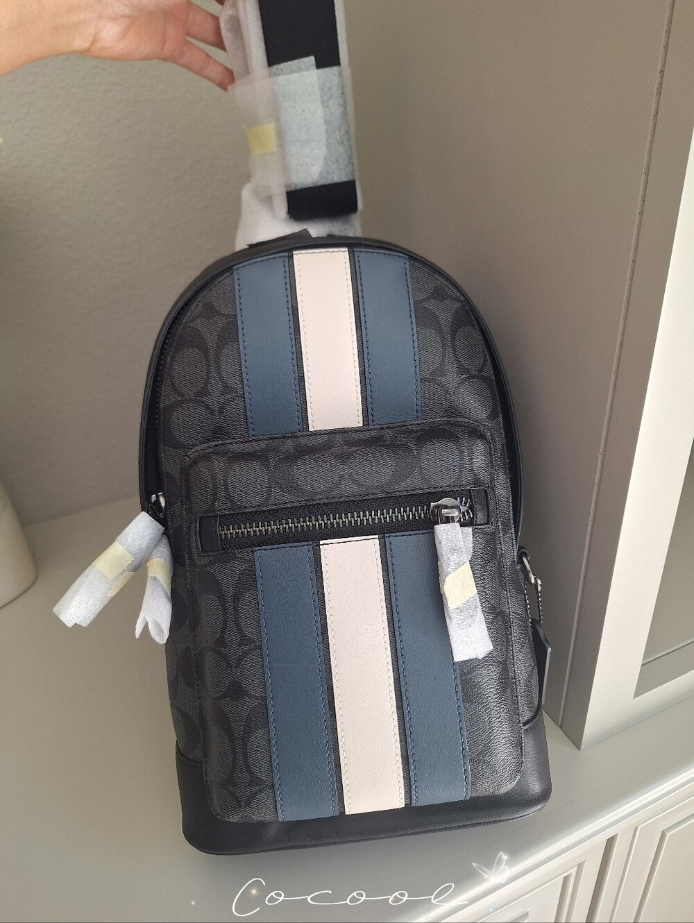 NWT Coach 2999 West Pack In Signature Canvas & Leather With Varsity Stripe